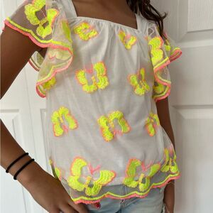 Cat & Jack Yellow and Orange Blouse with Butterfly Pattern Small